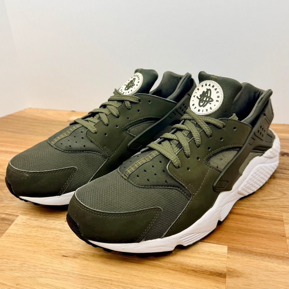 Nike Air Huarache Men Olive Green White Running Sneakers Shoes Size 12